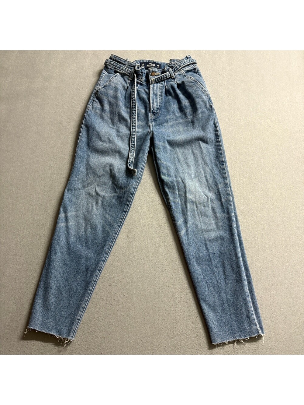 Hollister Ultra High Rise Mom Jeans Womens 3R W26 L27 Blue Stretch Denim Raw Hem